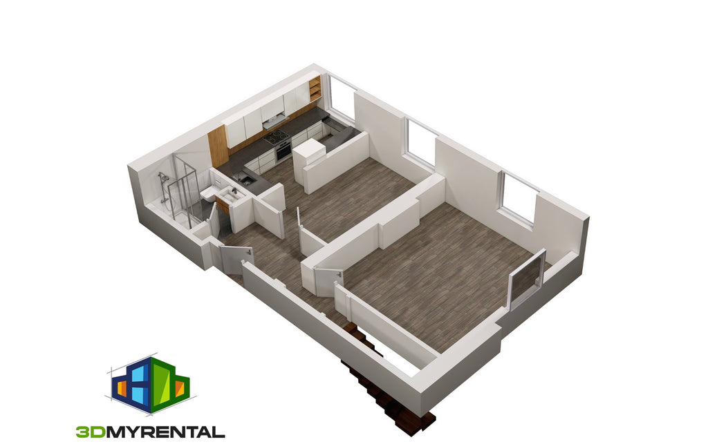 3D floor plan rendering with no furnishings