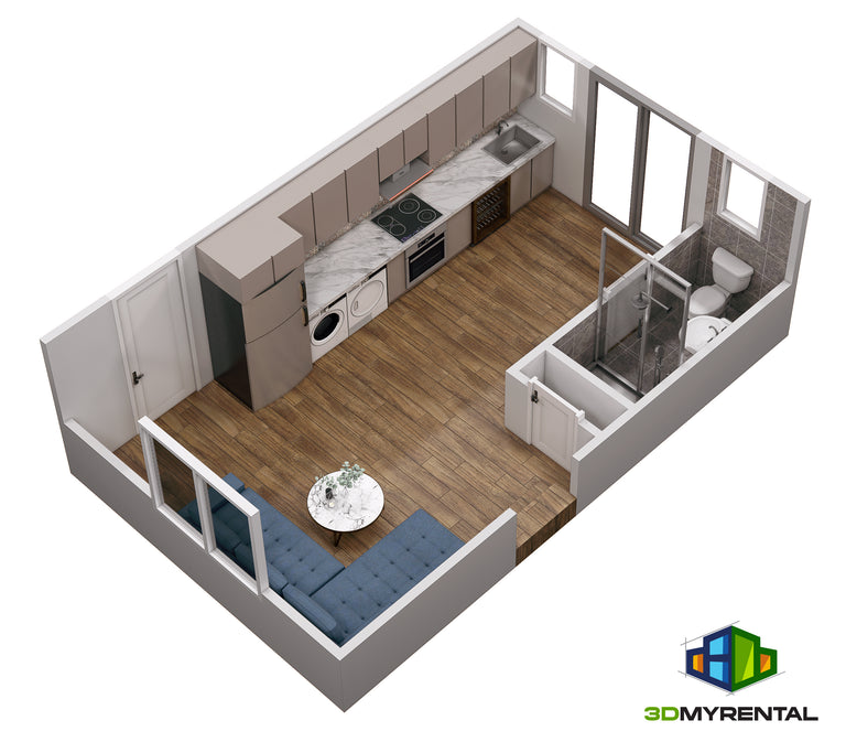 Apartment 3d rendering with furnishings